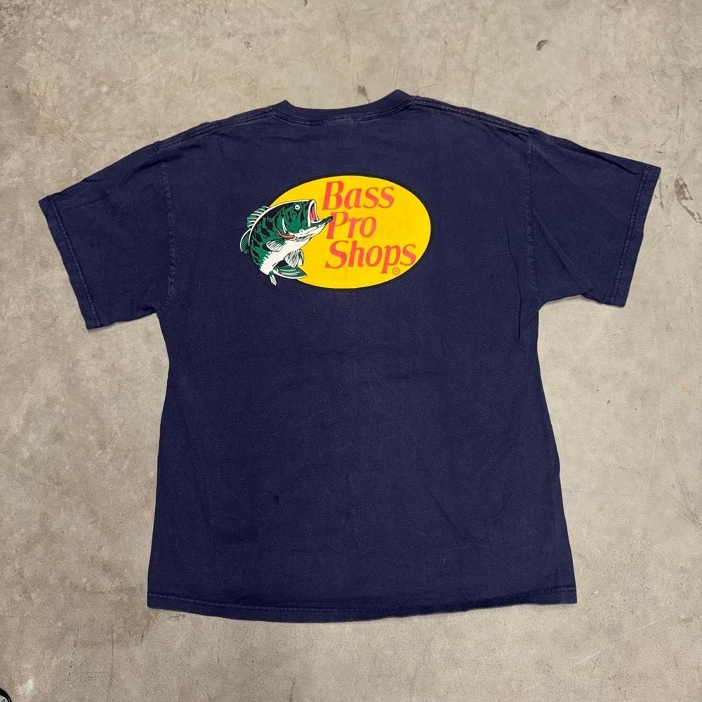 Vintage Bass Pro Shops Fishing Hunting Navy Shirt Size Large